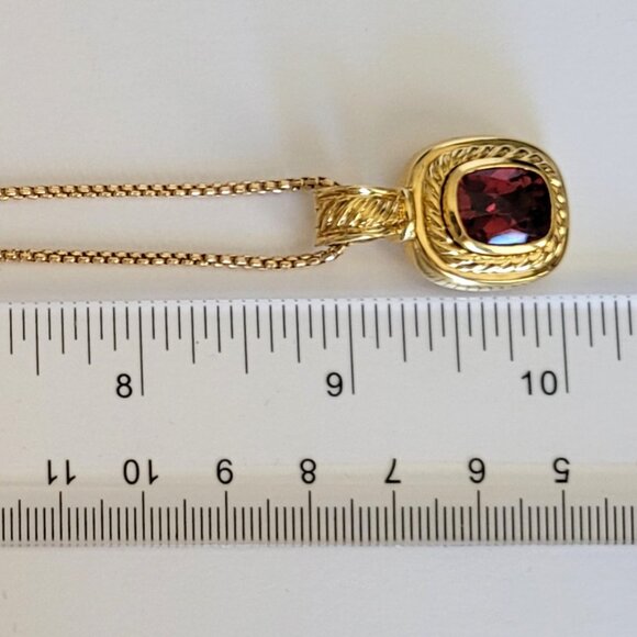 David Yurman Albion 18K Yellow Gold Pink Tourmaline Pendant & Box Chain Necklace - Picture 10 of 15